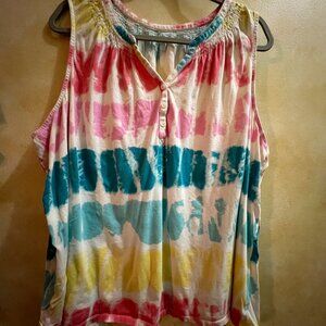 Kim Rogers Tie-Dye Sleeveless Top 3X Multicolor